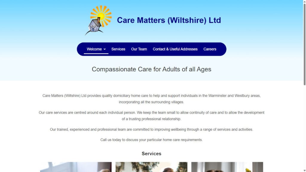 Care Matters (Wiltshire) Ltd home page - Website design by Warminsterr Web